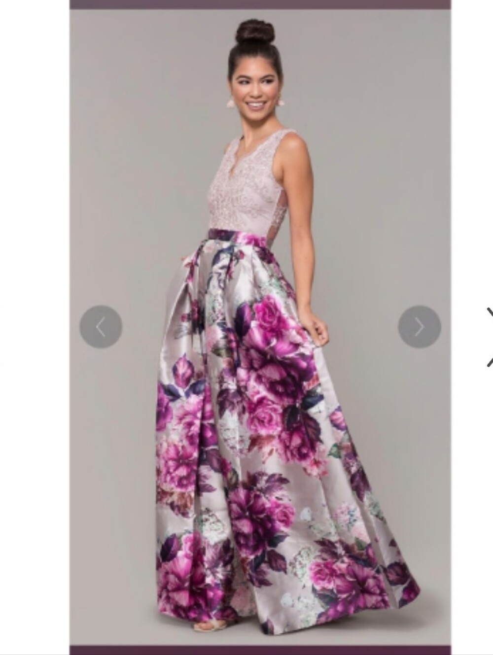 Soieblu Lavender Lace Bodice Floral Satin Ball Gown - Pink & Purple